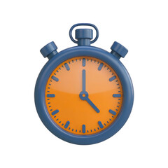 Blue stopwatch with orange face showing five oclock isolated on transparent background, a symbol of time management