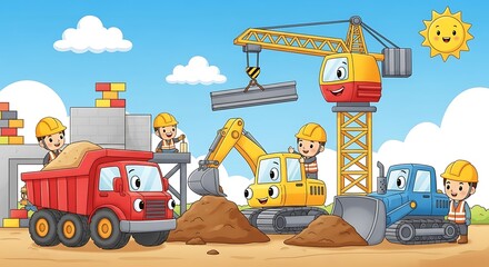 Construction Site Cartoon With Smiling
