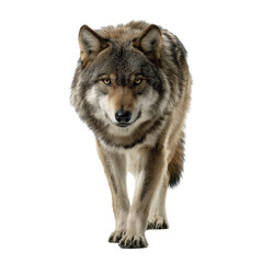 Fototapeta premium Gray wolf or Canis lupus portrait, isolated on a white background, featuring the head and fur of the wild canine predator