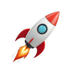 Cartoon rocket ship blasting off with flames isolated on white background isolated on transparent background