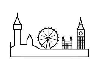 Obraz premium Iconic london cityscape outline featuring big ben and the london eye in a clean vector style