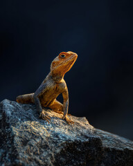 Agama Lizard Perched on a Rock Dramatic Light Clear Background Wildlife Photography Reptile