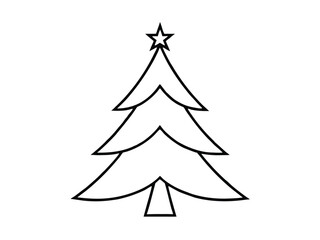 Minimalist christmas tree outline with black line art on white background for festive design