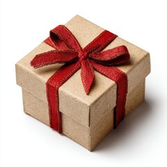 A small gift box tied with a red ribbon. A symbol of thoughtfulness and generosity, perfect for any occasion.