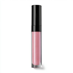 Close-up shot of a pink lip gloss with a black cap, showcasing its elegant design and subtle color
