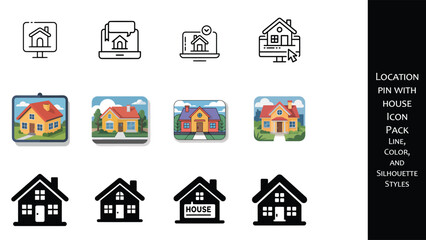 House Location Icon Pack Line Color And Silhouette Styles Keywords: house, location, icon