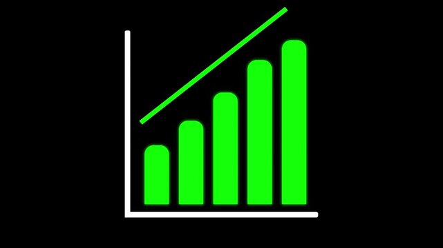 reen bar chart illustration showing progressive growth on a black background. Suitable for business, finance, or data visualization themes.