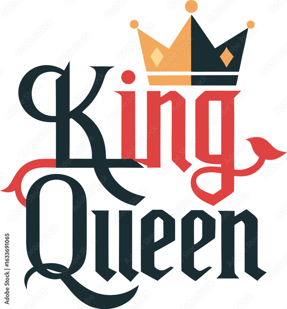 Poster royal couple typography design featuring king and queen text elements for print applications isolate