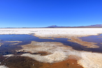 the landscape of Salar de Uyuni salt flat in Bolivia