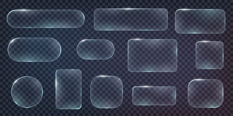 Set of frames and design UI UX elements in the style of liquid glass.Collection of glossy, transparent glass buttons in various shapes. Ideal for UI and digital design concepts.