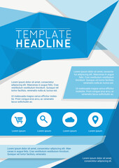 Blue origami flyer template design vector poster