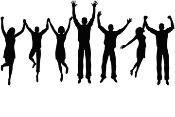 Silhouette of People Jumping for Joy Group people jumping the air with arms