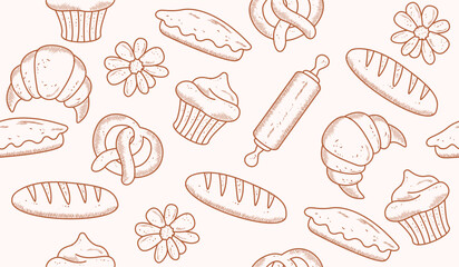 Cute bakery pattern background vector design