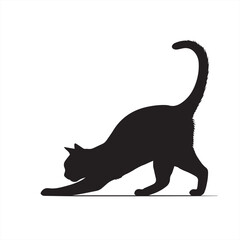 Silhouette of Stretching Cat - Vector Illustration