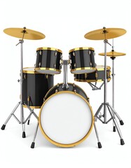 A vibrant black and gold drum set, perfect for music lovers and aspiring drummers looking to create rhythm.
