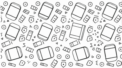 Hand drawn pattern with rectangles circles triangles and other geometric shapes on a white background