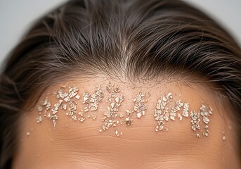 Close-up view of skin condition on forehead highlighting skincare and dermatology issues