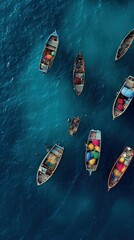 A fleet of color drifting on teal canvas