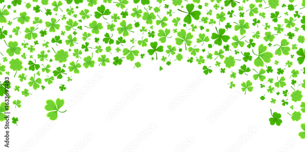 Poster shamrock or green clover leaves pattern background flat design vector illustration. st patricks day 