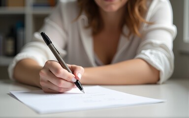 Woman writing by left hand. Left hander day concept. High quality