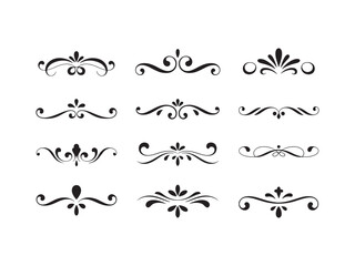 Collection of decorative flourishes and ornate borders silhouette vector isolated on white background