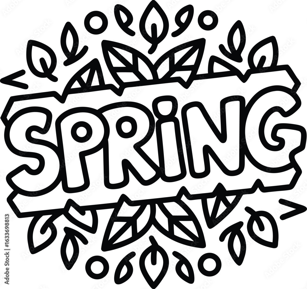 Poster artistic spring themed typography design featuring a central floral element with a clean white backg