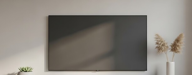 Sophisticated interior featuring a modern television with ambient lighting and natural elements