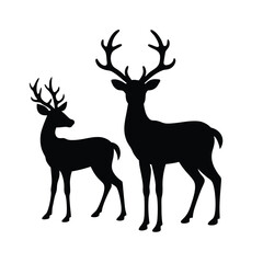 Obraz premium deer silhouette, stag outline, reindeer black shape, antler deer vector, wild deer clipart, 