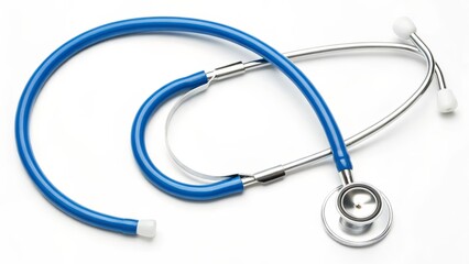 Blue Stethoscope with Chrome Accents on White Background
