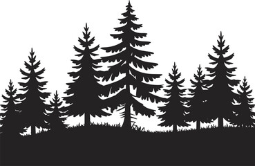 Silhouette of pine trees, forest landscape, nature-themed vector, black and white design, outdoor scenery, high-quality illustration, Adobe Stock image