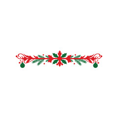 Festive christmas ornamental divider holiday floral border festive design element isolated on white background