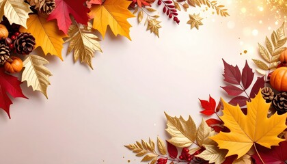 Fototapeta premium Autumn celebration fall leaves and decor nature background seasonal vibes warm environment colorful viewpoint festive concept