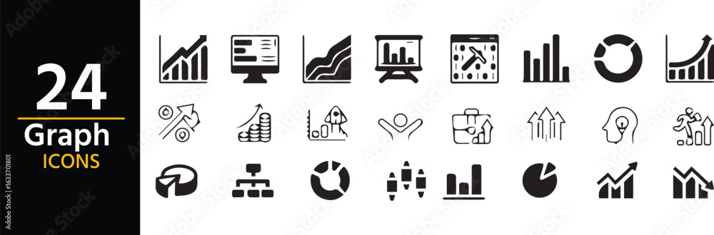 Poster data visuals: a collection of 24 graph icons, offering a concise yet comprehensive guide to diverse 