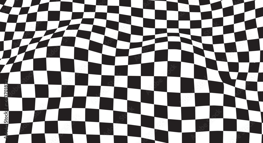 Poster Distorted checkerboard pattern with a warped and undulating surface