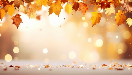 Fototapeta premium Autumn leaves falling nature background image warm environment close-up view seasonal change