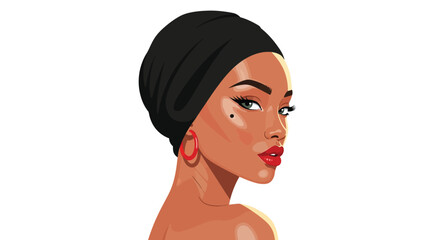 Beautiful woman portrait with headwrap and red lipstick art