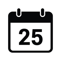 Calendar page with number 25 icon date reminder event planning symbol isolated on white background
