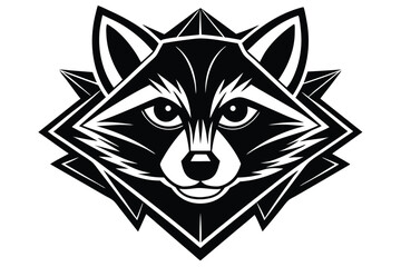 Raccoon stares forward against the geometric backdrop in this stark black and white depiction