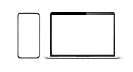 Modern laptop and phone with blank screens, perfect for showcasing your app or website design layouts