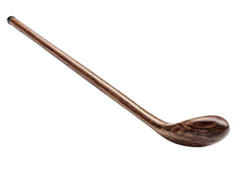 Wooden, long-stemmed implement, likely a sport stick or tool