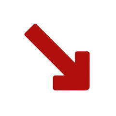 Red downward diagonal arrow isolated on transparent background