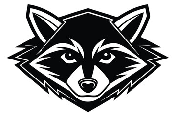 monochrome raccoon head shows a stylized face with bold lines and detailing effectively
