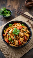 This photo features a gourmet Italian pasta dish with green vegetables, delicious shrimp, and a creamy sauce