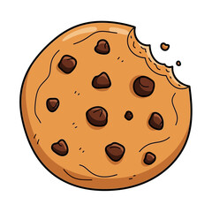 Cartoon illustration of a chocolate chip cookie with a bite taken out of it - SVG with Transparent Background