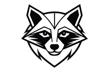 Geometric raccoon face showcases simple black and white lines forming the animal's features