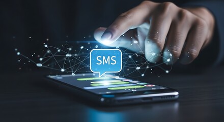 Finger Tapping SMS Bubble on Smartphone with Network Connection Effect