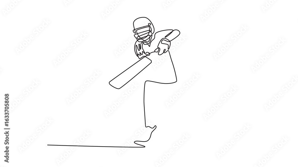 Poster self drawing animation single line draw front view cricketer batswoman hitting reverse sweep during 