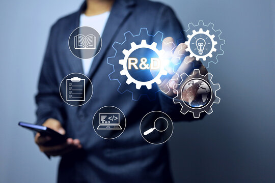 Research and development concept with businessman involves creative and systematic work to generate new knowledge, technologies, and innovations to process for businesses to improve existing products