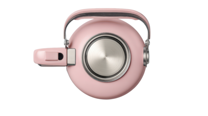 Compact folding handle kettle travel-friendly top view isolated on a Transparent background, PNG file.