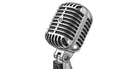 Microphone Icon with a retro design isolated on a pure white background for audio and recording visuals